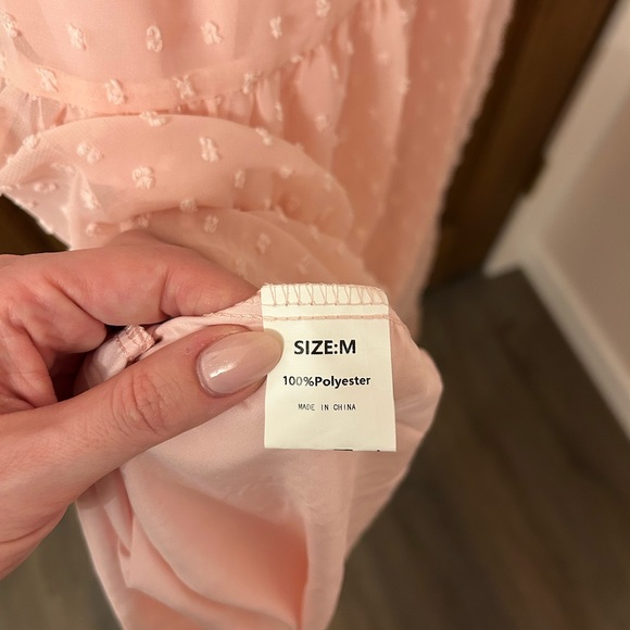 Elegant Pink Puff Sleeve Midi Dress Medium - Picture 6 of 7